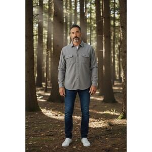 Woolrich Men's Long Sleeve‎ Flannel Shirt Large Gray Chest Pockets Cotton